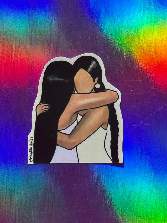Sisters hugging sticker
