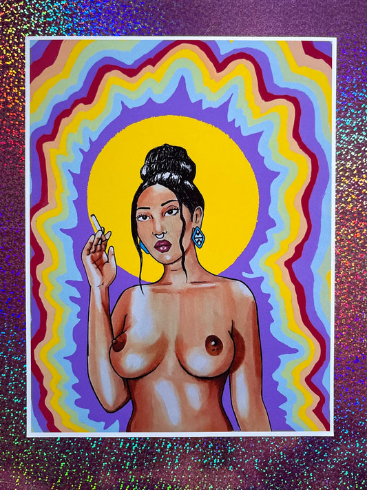 Smoking girl print