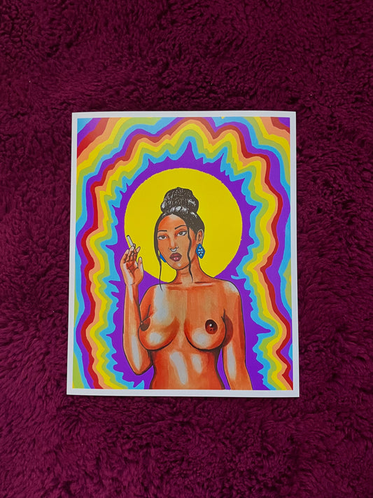 Smoking girl print